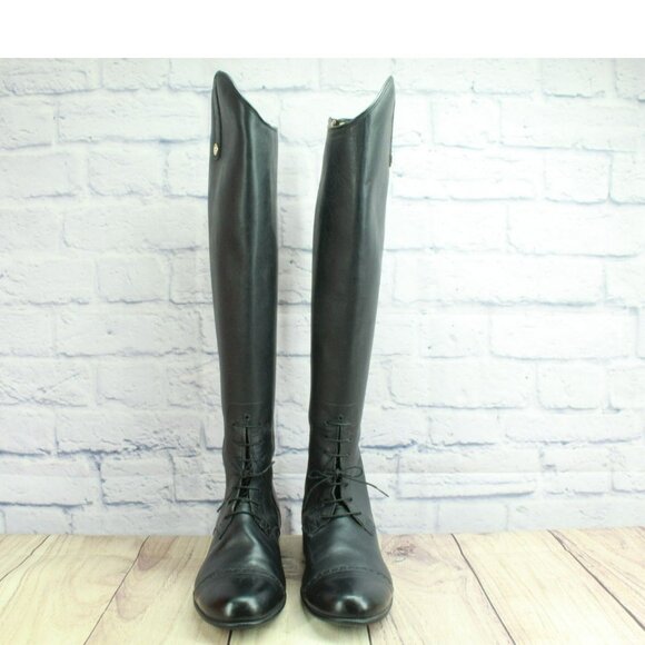 *Unbranded Black Leather Pull On Back Zip Knee High Riding Boots Size 10.5 - Picture 4 of 9